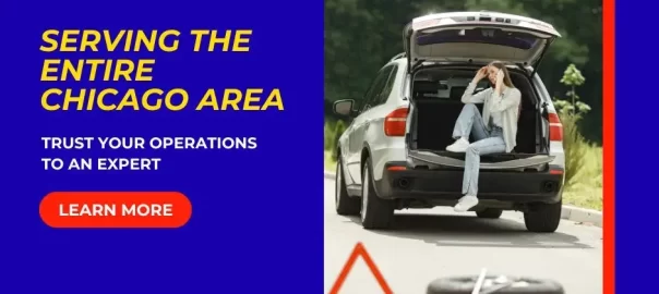 Emergency roadside assistance with flat tire repair in Rogers Park, IL by Chicago Towing