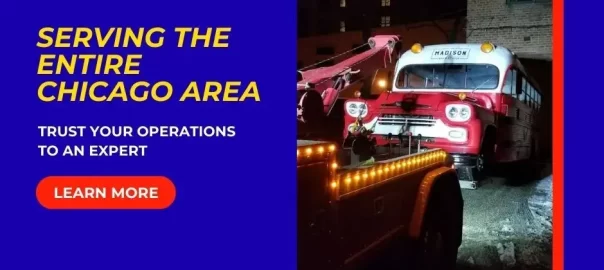 Heavy duty towing service in Chicago, IL by Chicago Towing providing bus towing, truck towing, semi truck towing, and heavy vehicle recovery with professional tow truck service